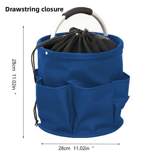 Blue Multi-Function Collapsible Storage Basket with Drawstring Closure Portable Cleaning Caddy and Picnic Organiser Bag with Multiple Pockets