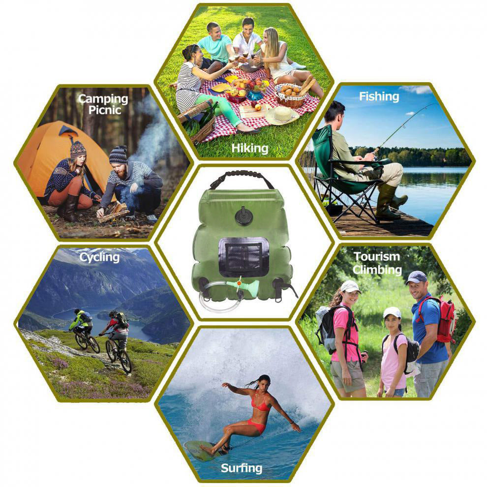Portable Solar Camping Shower Bag 20L with Hose & Shower Head