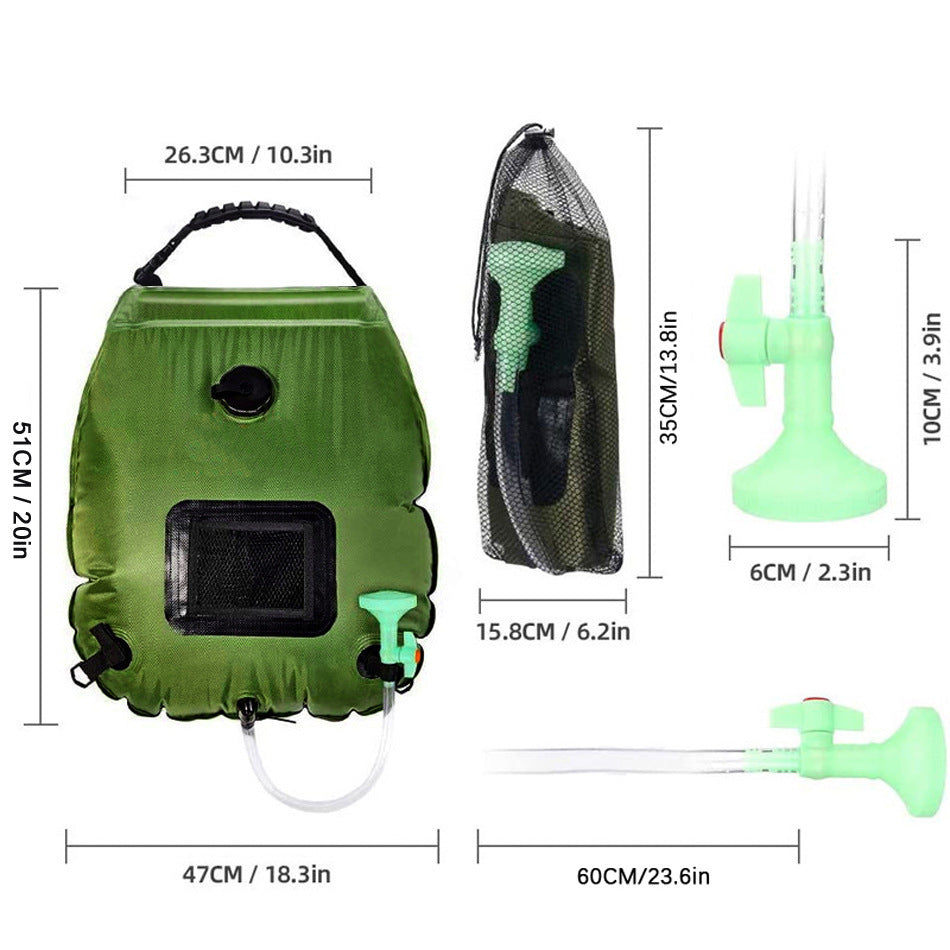 Portable Solar Camping Shower Bag 20L with Hose & Shower Head