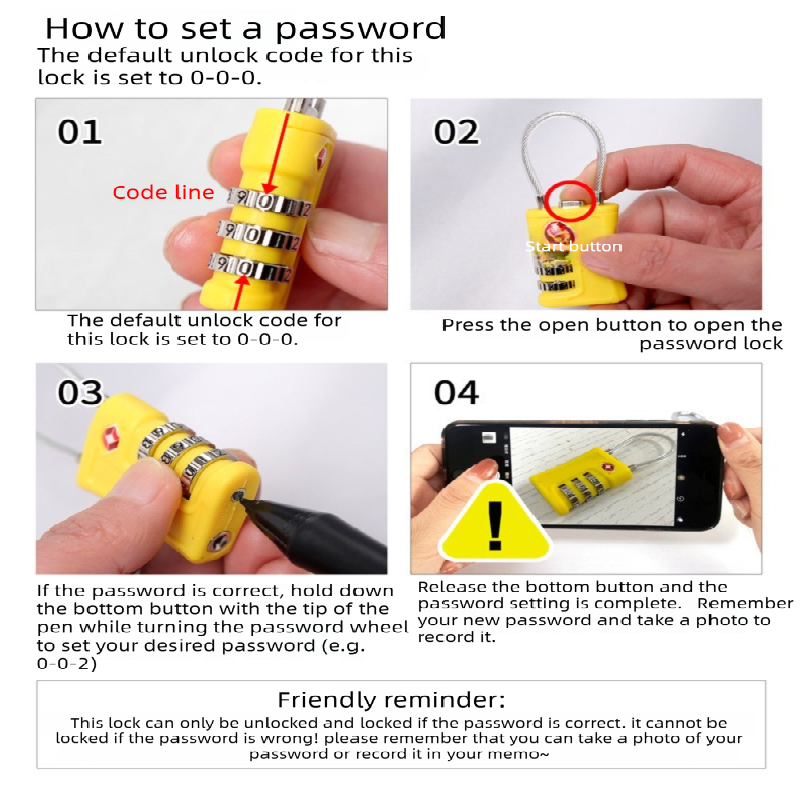 White TSA Approved Cable Combination Padlock 3-Digit Security Lock for Travel Luggage Suitcase Gym Lockers Durable Steel Wire Australian Travel...