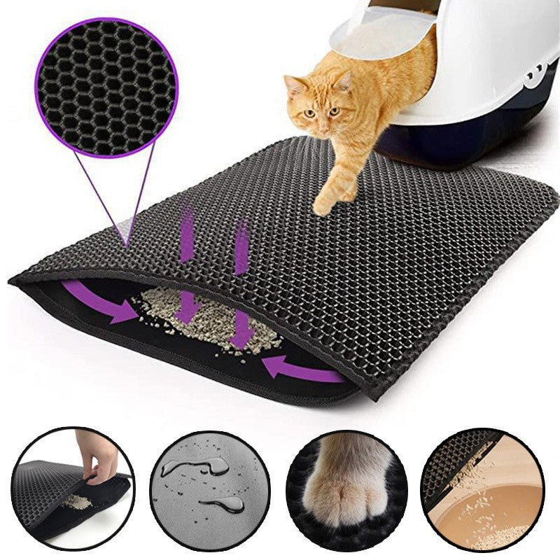 2-PCS Beige Double Layer Cat Litter Mat Honeycomb Design Waterproof EVA Trapping Mat for Litter Box