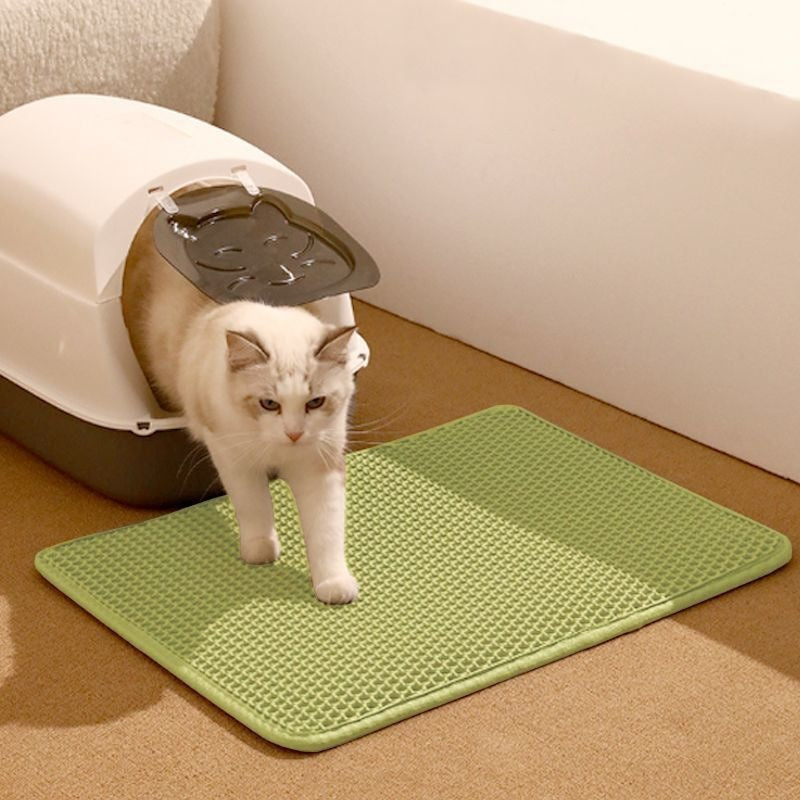 2-PCS Beige Double Layer Cat Litter Mat Honeycomb Design Waterproof EVA Trapping Mat for Litter Box