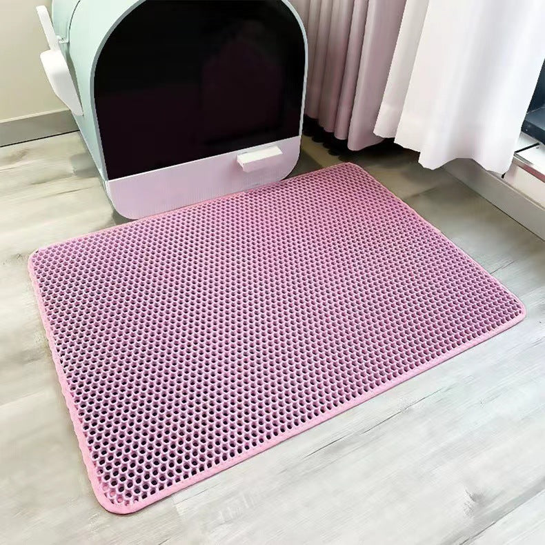 2-PCS Beige Double Layer Cat Litter Mat Honeycomb Design Waterproof EVA Trapping Mat for Litter Box