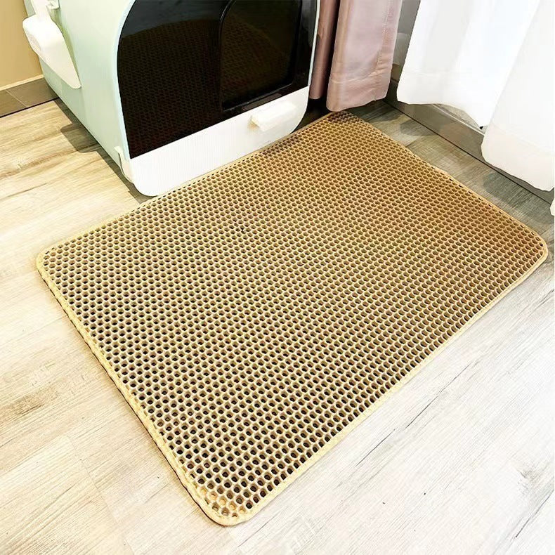 2-PCS Beige Double Layer Cat Litter Mat Honeycomb Design Waterproof EVA Trapping Mat for Litter Box