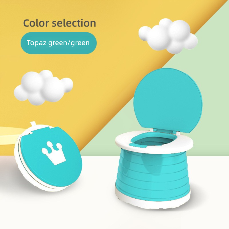 Kids Portable Travel Potty Foldable Training Toilet Seat - Green - Compact Car & Camping Emergency Commode with Backrest - 50kg Load Capacity