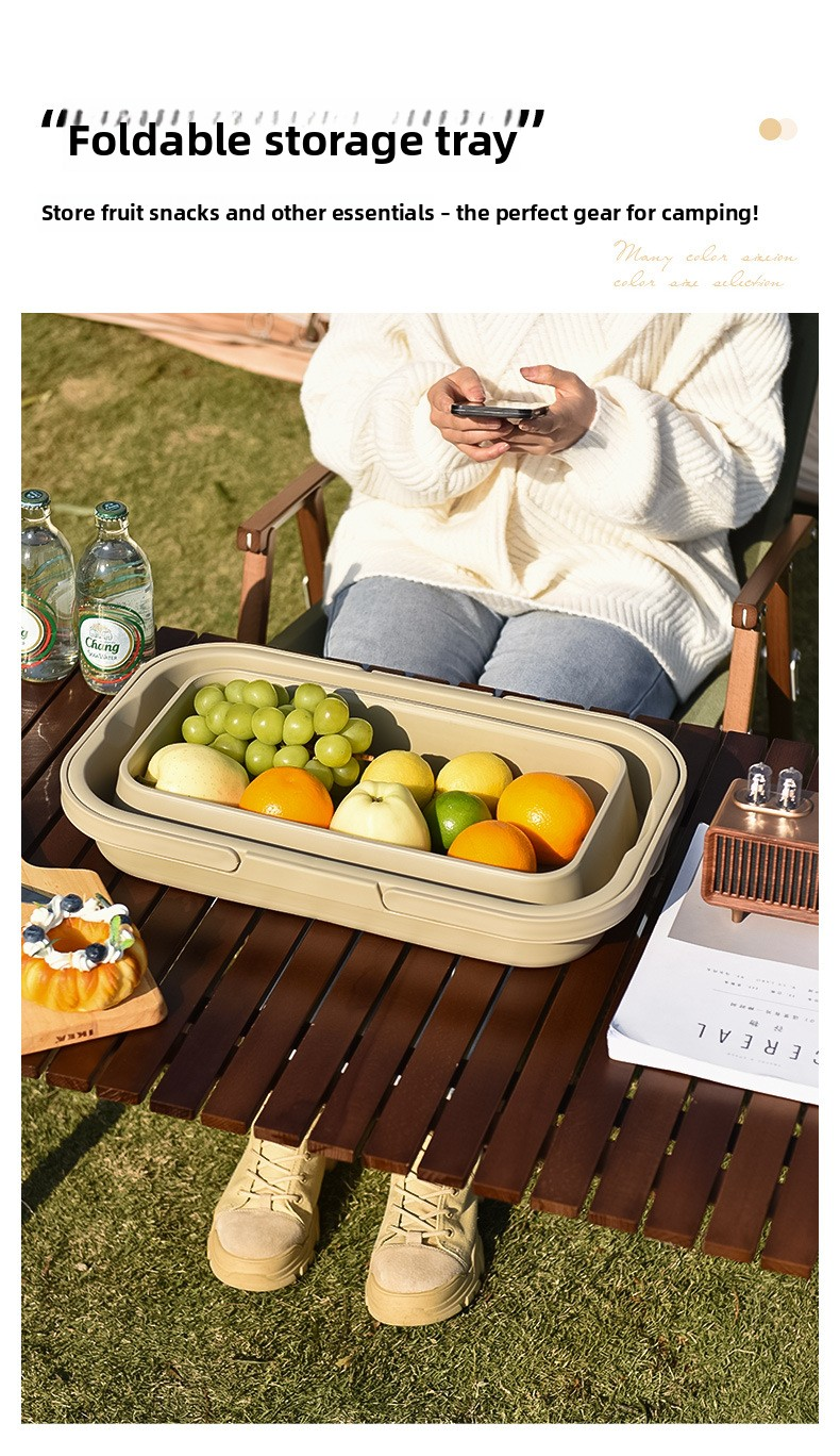 Collapsible Picnic Basket with Mini Table Lid Portable Folding Storage Crate with Cup Holders and Phone Stand Multi-Functional Outdoor Camping Sink...