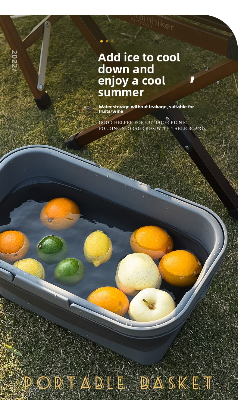 Collapsible Picnic Basket with Mini Table Lid Portable Folding Storage Crate with Cup Holders and Phone Stand Multi-Functional Outdoor Camping Sink...