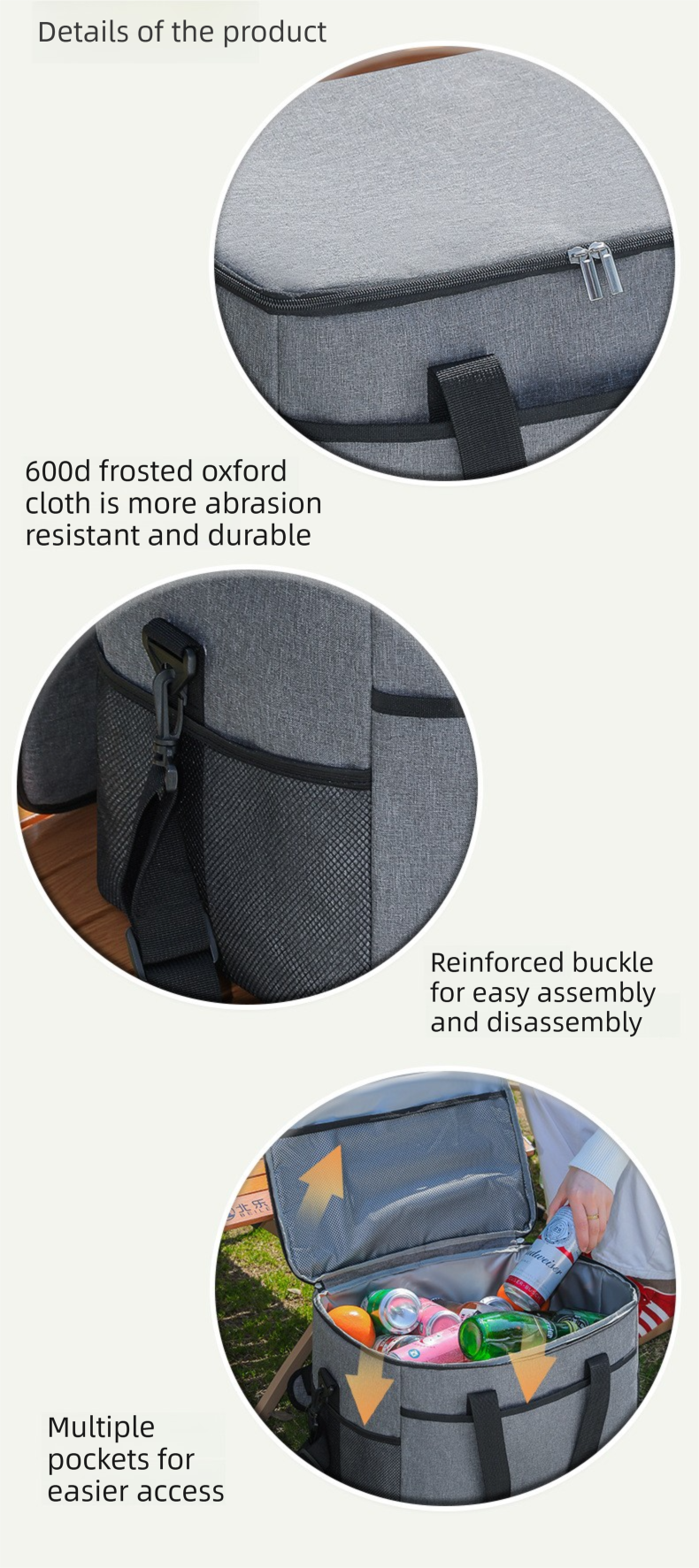 Large 35L Insulated Cooler Bag Soft Sided Leakproof Thermal Tote for Camping Beach Picnic BBQ Heavy Duty Grocery Carrier Navy Blue