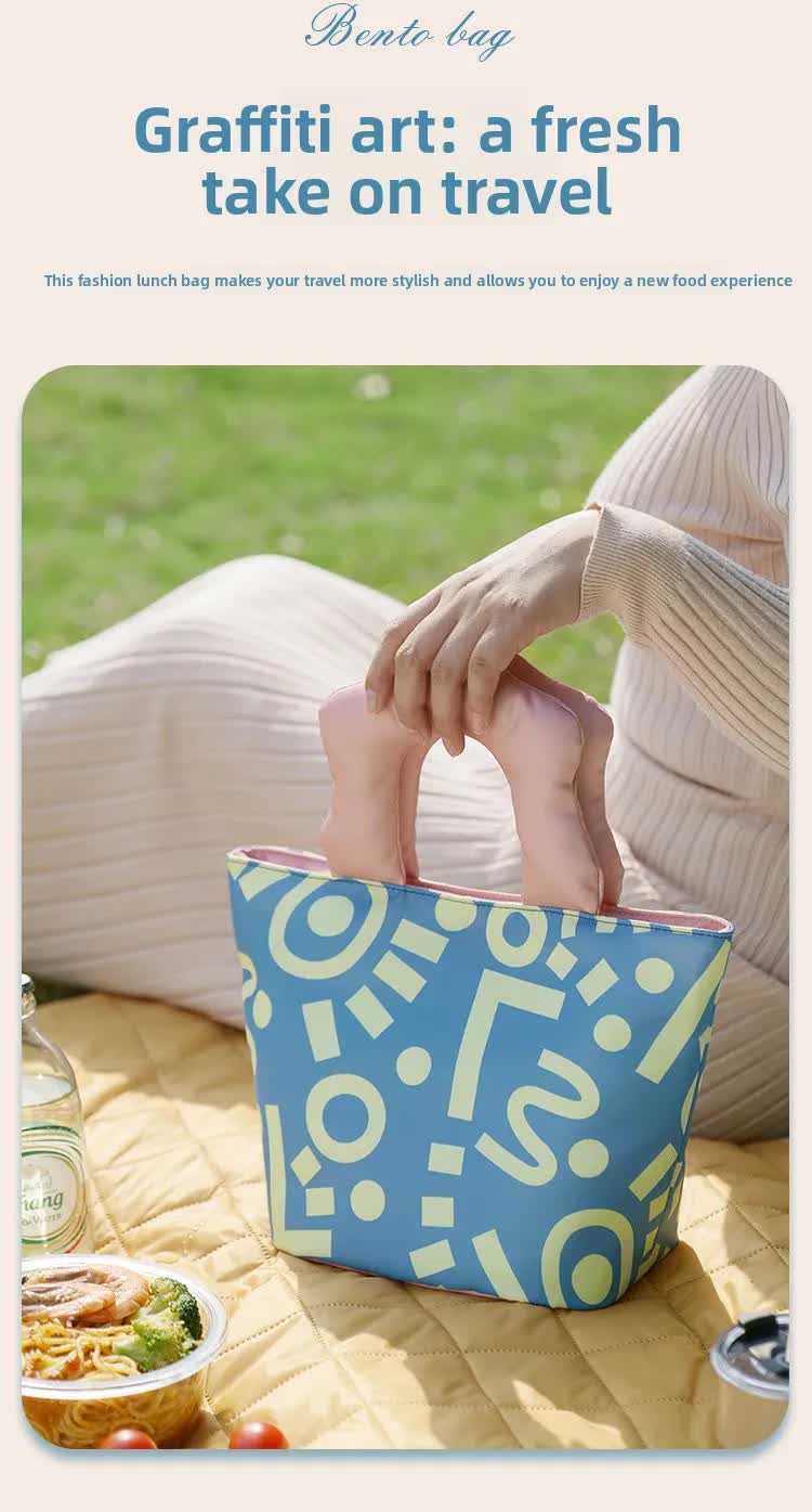Insulated Lunch Bag Tote Fashion Graffiti Print with Soft Padded Handle Waterproof Thermal Cooler Bento Case for Work School and Picnics Blue with...