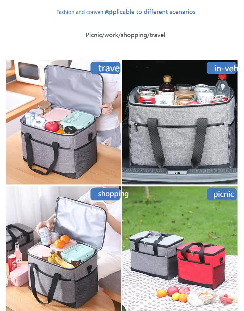 Large 30L Insulated Cooler Bag - Leakproof Thermal Lunch Tote with Shoulder Strap - Heavy Duty Beige Picnic Box for Beach, Camping & Work