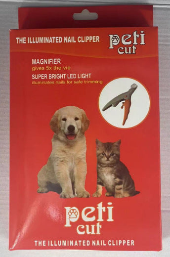 Illuminated Pet Nail Clippers with LED Light & Magnifier - Safety Claw Trimmer for Dogs & Cats - Lightweight Plastic Handle - Grey/Orange in Retail...