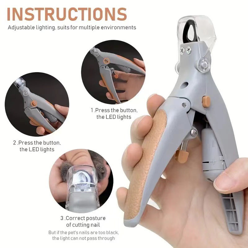 Illuminated Pet Nail Clippers with LED Light & Magnifier - Safety Claw Trimmer for Dogs & Cats - Lightweight Plastic Handle - Grey/Orange in Retail...