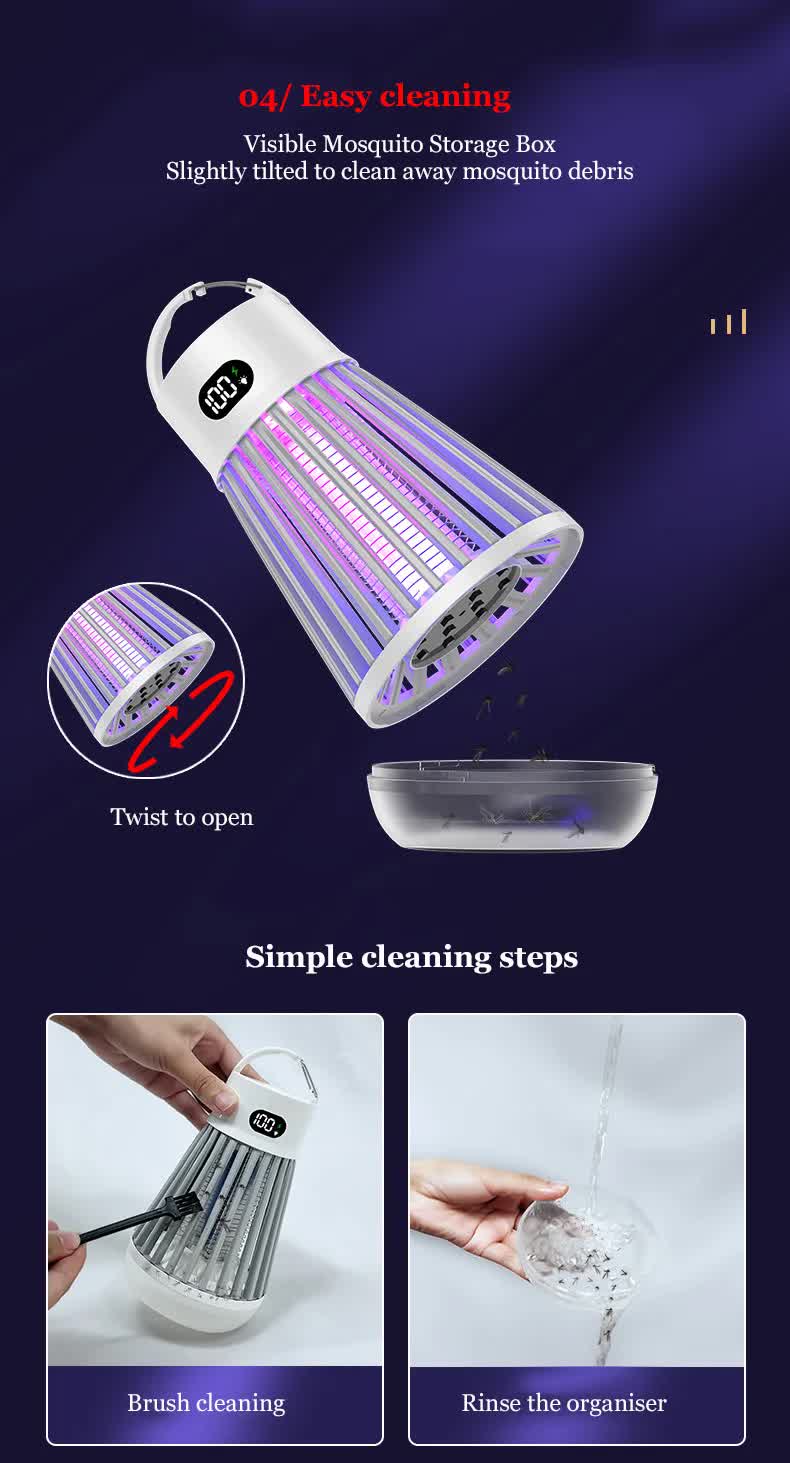 2-in-1 Rechargeable Mosquito Zapper & Camping Lantern - 2000V Electric Insect Killer with Smart Digital Display - 2000mAh Battery Portable