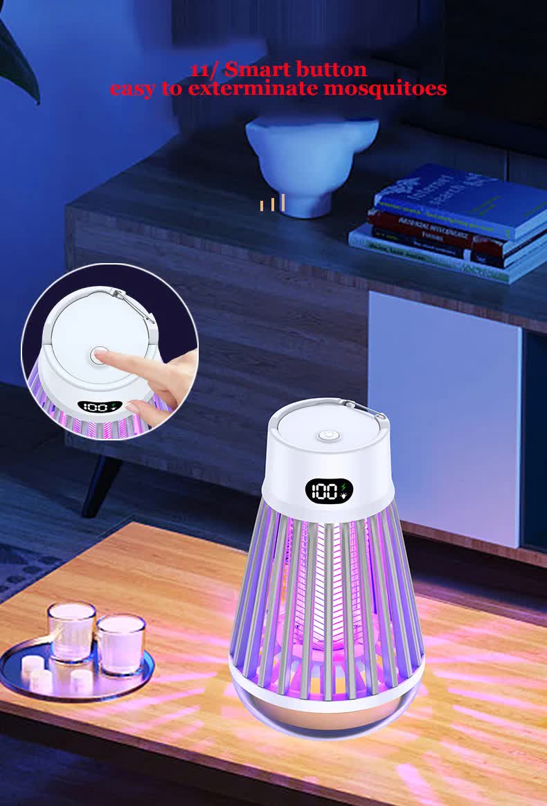 2-in-1 Rechargeable Mosquito Zapper & Camping Lantern - 2000V Electric Insect Killer with Smart Digital Display - 2000mAh Battery Portable