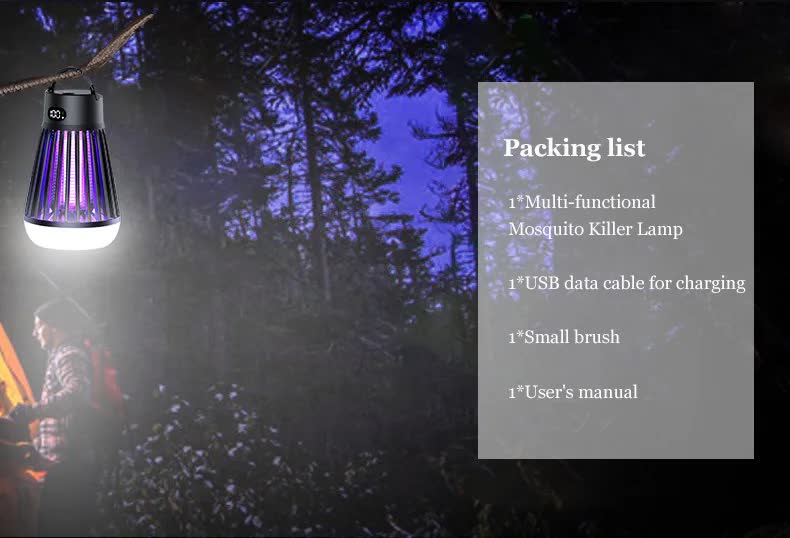 2-in-1 Rechargeable Mosquito Zapper & Camping Lantern - 2000V Electric Insect Killer with Smart Digital Display - 2000mAh Battery Portable