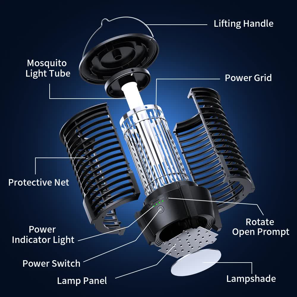 2-in-1 Rechargeable Mosquito Zapper & Camping Lantern - 2000V Electric Insect Killer with Smart Digital Display - 2000mAh Battery Portable