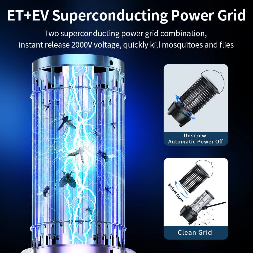 2-in-1 Rechargeable Mosquito Zapper & Camping Lantern - 2000V Electric Insect Killer with Smart Digital Display - 2000mAh Battery Portable