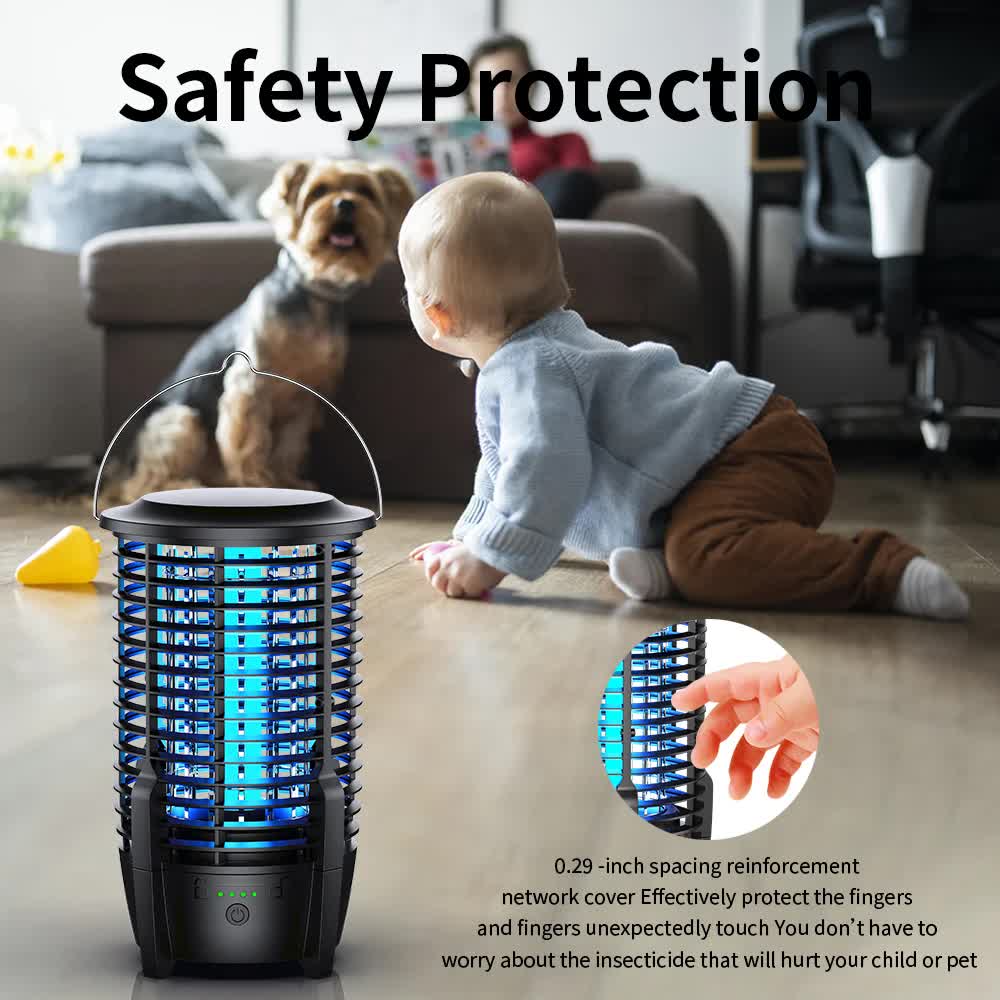 2-in-1 Rechargeable Mosquito Zapper & Camping Lantern - 2000V Electric Insect Killer with Smart Digital Display - 2000mAh Battery Portable