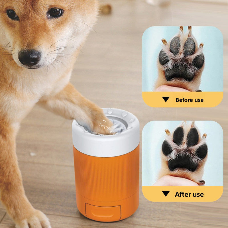 Portable Dog Paw Washer Cup - 360 Degree Muddy Foot Cleaner with Soft Bristles - Gentle Grooming Tool for Cats & Small to Medium Dogs - Orange