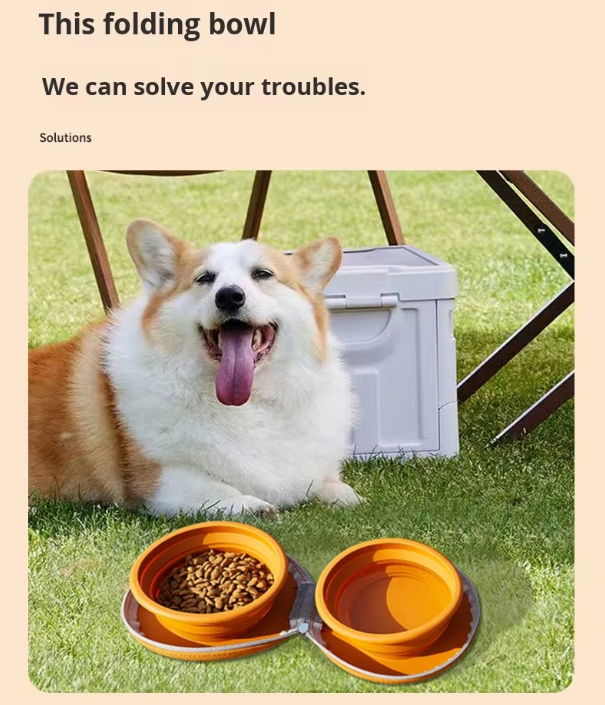 Portable Silicone Double Pet Bowl - Collapsible Travel Dog Feeder for Food & Water - 2 x 450ml Capacity with Zipper Case - Brown & Pink