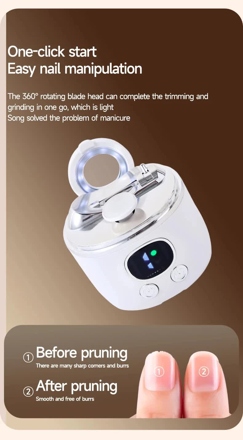 2-in-1 Electric Nail Clipper with Magnifying Glass & LED Light - Automatic Nail Trimmer & Polisher for Babies, Seniors & Adults - Safe USB...