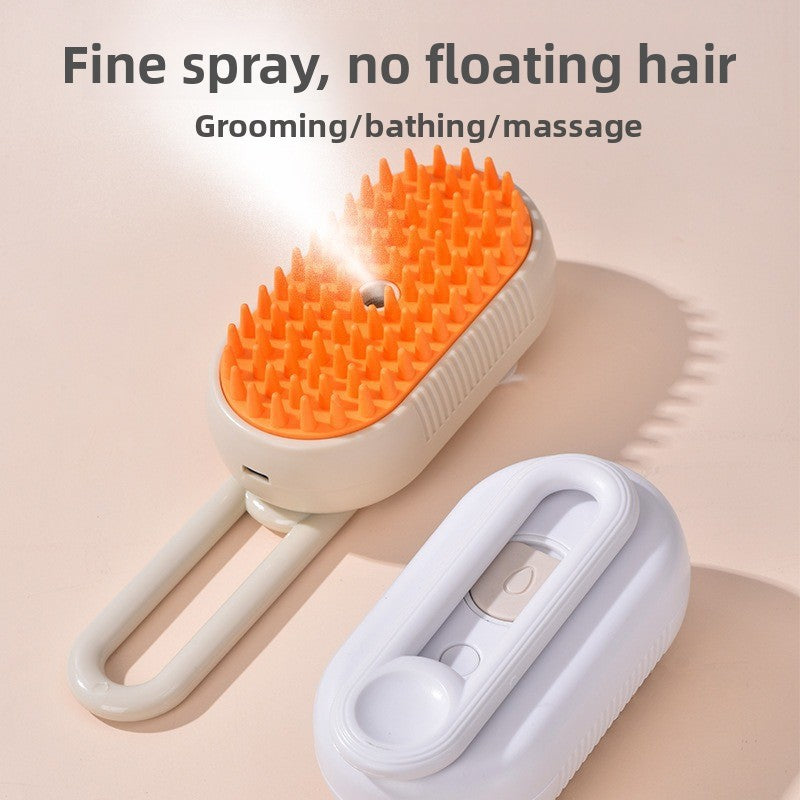 3 in 1 Electric Pet Spray Comb with Rotatable Handle Anti Static Grooming Brush for Cats and Dogs Massage Deshedding Tool Khaki