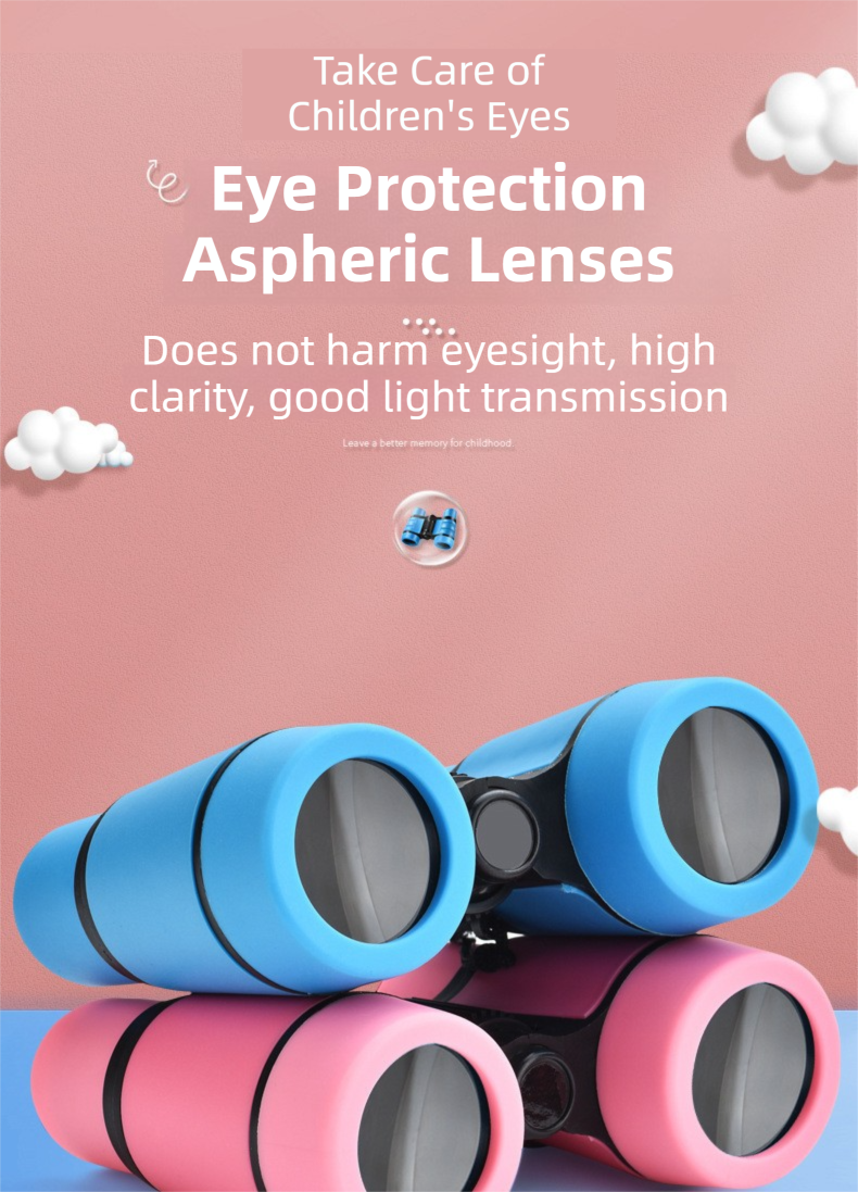 Pink 6X30 Lightweight Kids Binoculars with Non-Slip Colorful Rubber Grips - Educational Outdoor Exploration Toy with Shoulder Strap