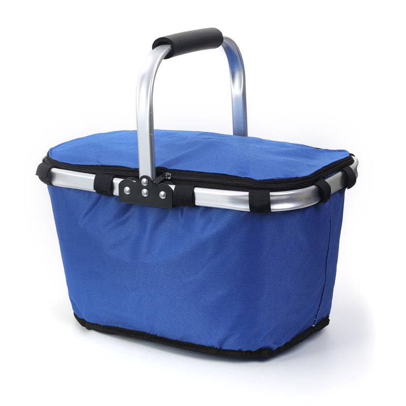 Blue Foldable Insulated Picnic Basket With Zipper Lid & Handle - Modern Minimalist Large Capacity Thermal Shopping Basket for Grocery, Camping, and...
