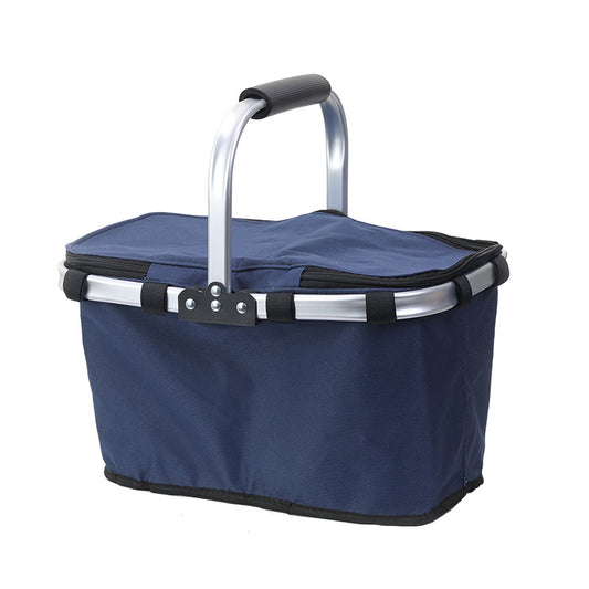 Dark Blue Foldable Insulated Picnic Basket With Zipper Lid & Handle - Modern Minimalist Large Capacity Thermal Shopping Basket for Grocery,...