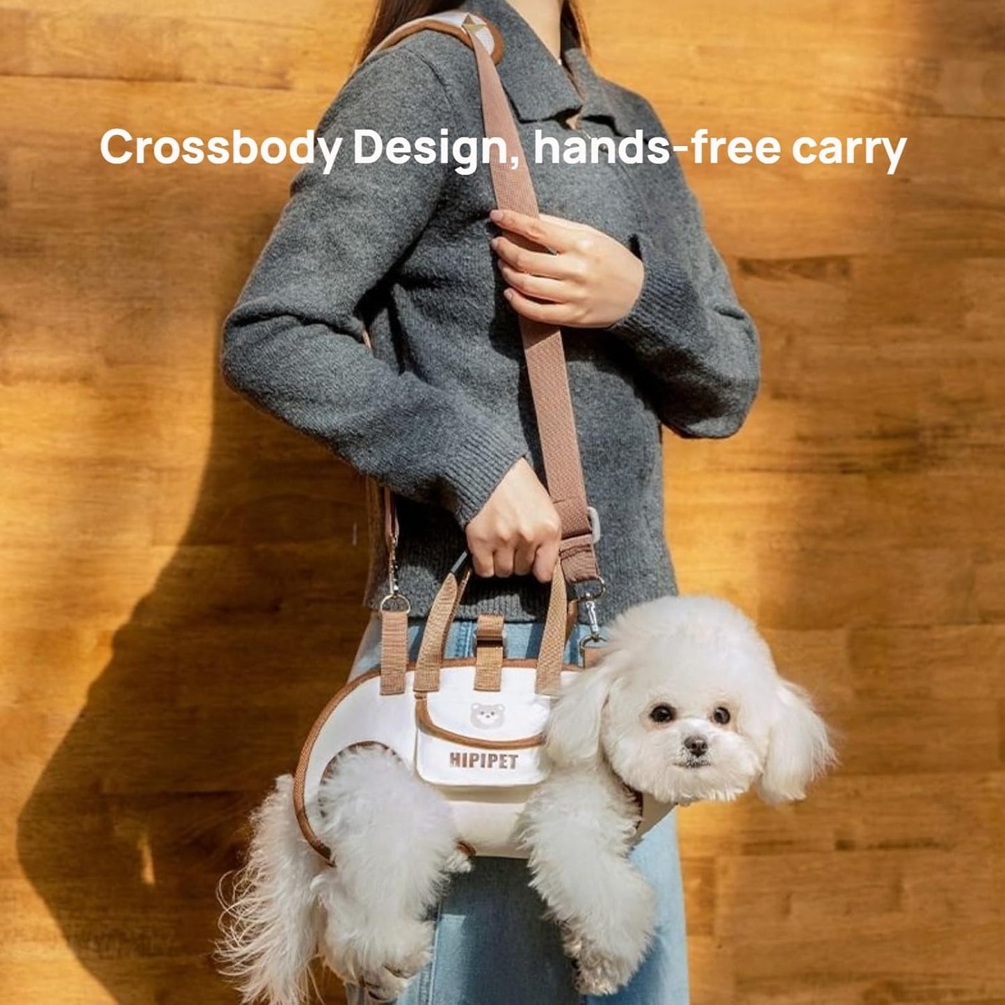 Beige 4-in-1 Multi-Functional Pet Carrier Bag with Detachable Strap & 1.5M Traction Rope - Lightweight Breathable Travel Sling for Cats & Dogs -...