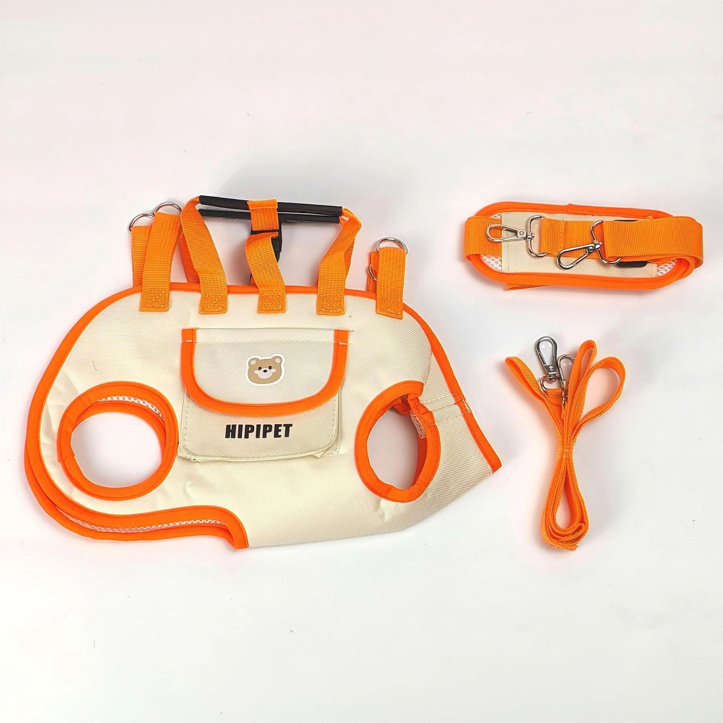 Orange 4-in-1 Multi-Functional Pet Carrier Bag with Detachable Strap & 1.5M Traction Rope - Lightweight Breathable Travel Sling for Cats & Dogs -...