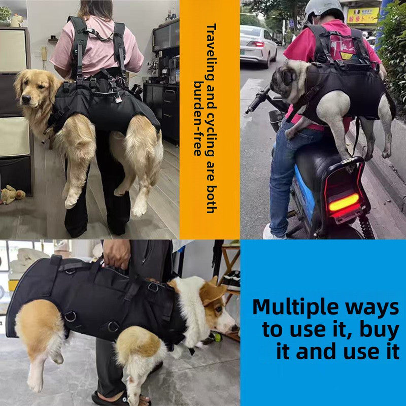 Black Multi-Functional Dog Carrier Backpack and Lift Harness for Hiking and Outdoor Use, Adjustable Breathable Pet Support Sling for Senior or...