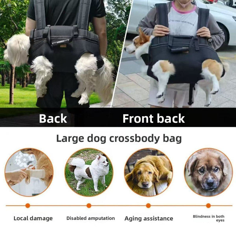 Black Multi-Functional Dog Carrier Backpack and Lift Harness for Hiking and Outdoor Use, Adjustable Breathable Pet Support Sling for Senior or...