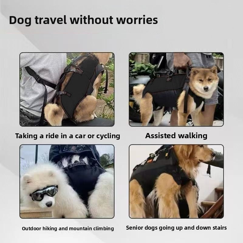 Black Multi-Functional Dog Carrier Backpack and Lift Harness for Hiking and Outdoor Use, Adjustable Breathable Pet Support Sling for Senior or...