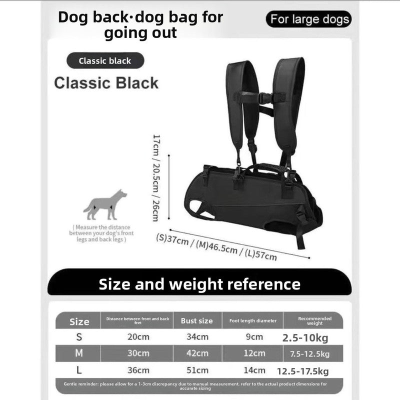 Black Multi-Functional Dog Carrier Backpack and Lift Harness for Hiking and Outdoor Use, Adjustable Breathable Pet Support Sling for Senior or...