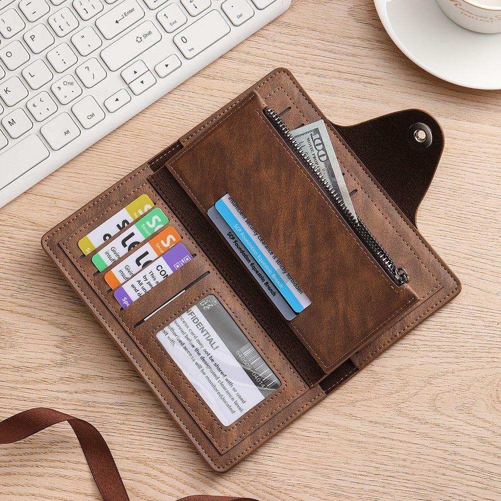 Light coffee Vintage Men's Long Wallet Slim PU Leather Clutch with Multi Card Slots and External Zipper Pocket, Large Capacity Fashion Purse for...
