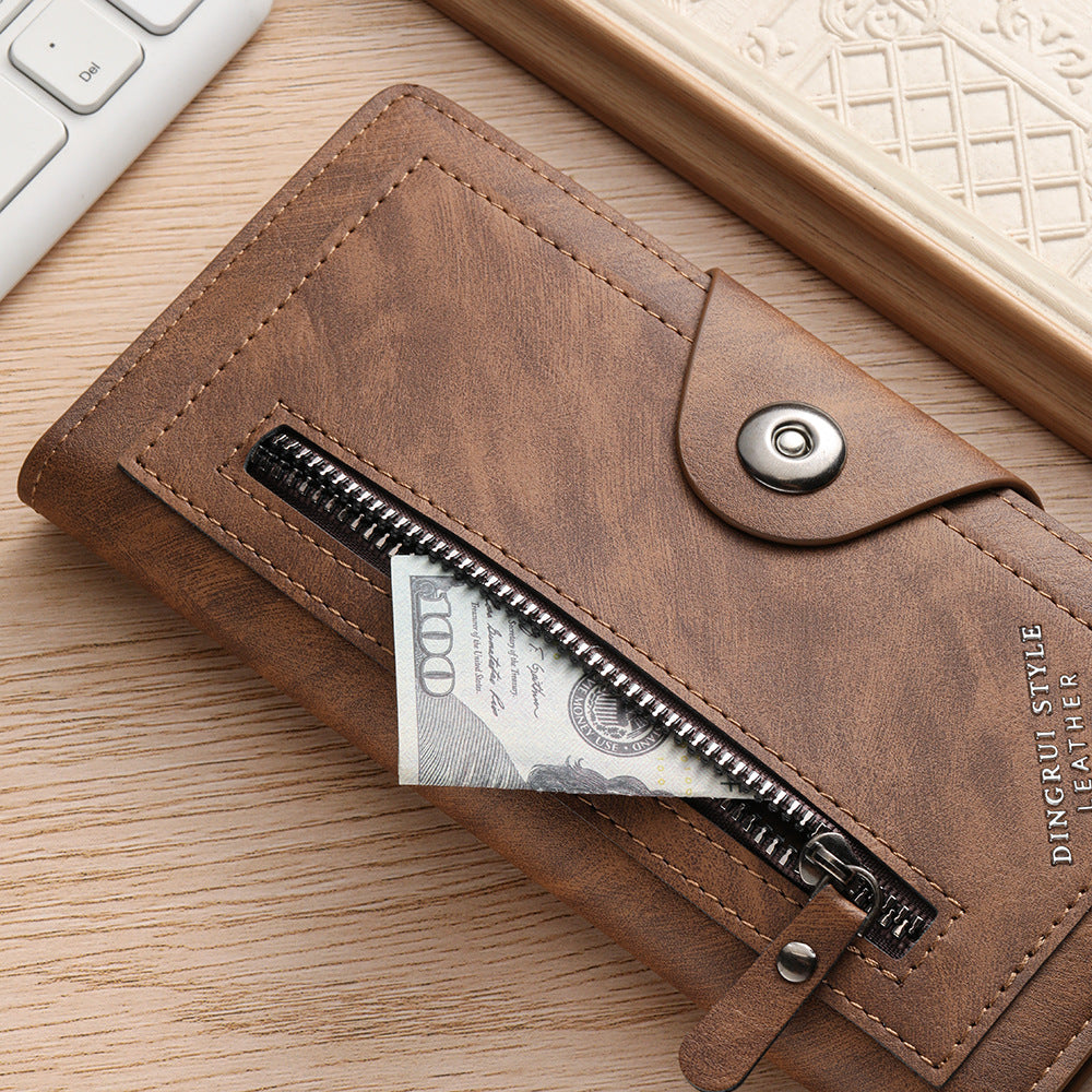 Light coffee Vintage Men's Long Wallet Slim PU Leather Clutch with Multi Card Slots and External Zipper Pocket, Large Capacity Fashion Purse for...