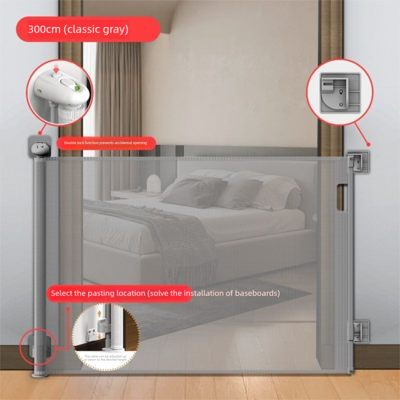 Grey Retractable Baby Safety Gate and Pet Barrier Extra Wide 300cm for Stairs and Doorways No Drill Mesh In-Home Protection Solution for Local...
