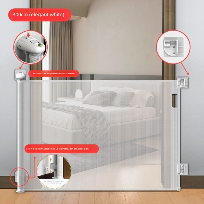 White Retractable Baby Safety Gate and Pet Barrier Extra Wide 300cm for Stairs and Doorways No Drill Mesh In-Home Protection Solution for Local...