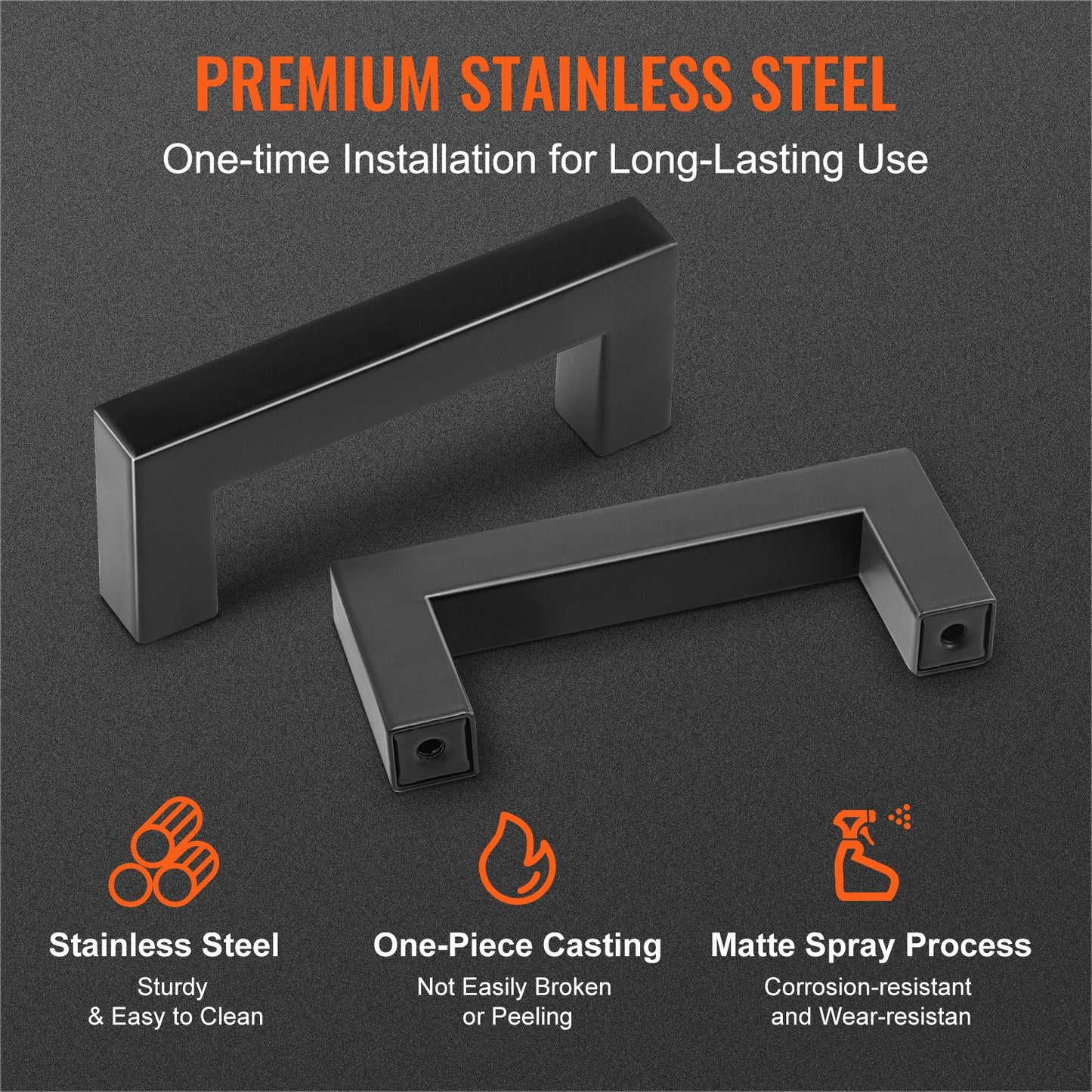 VEVOR 10 Pack Cabinet Pulls, 3in / 76mm Center to Center Slim Square Kitchen Cabinet Drawer, Stainless Steel Modern Kitchen Cupboard Door Handles...