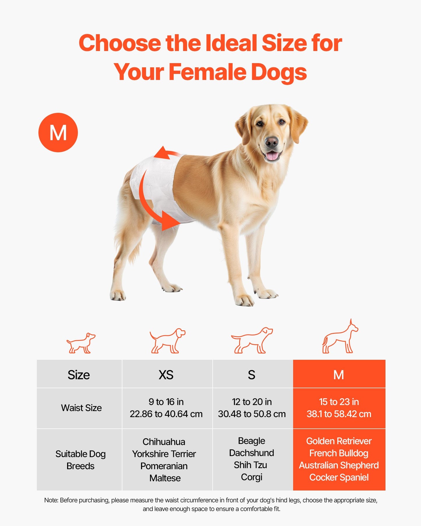 VEVOR Disposable Dog Diapers - Super Absorbent Female Dog Diapers, M, 96 Count