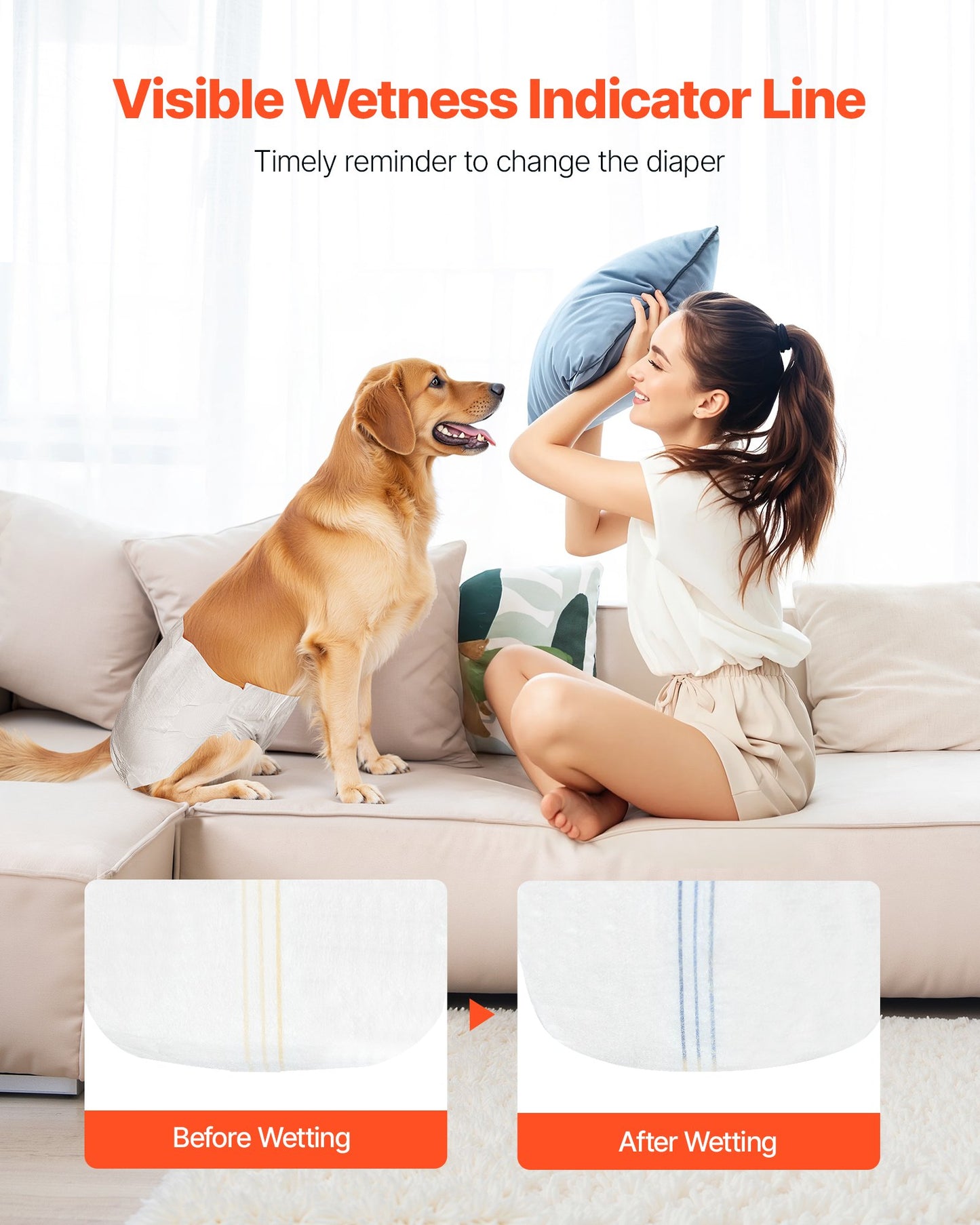 VEVOR Disposable Dog Diapers - Super Absorbent Female Dog Diapers, M, 96 Count