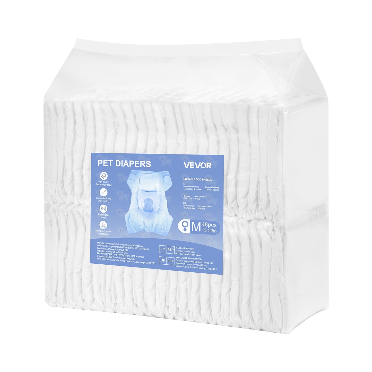 VEVOR Disposable Dog Diapers - Super Absorbent Female Dog Diapers, M, 96 Count
