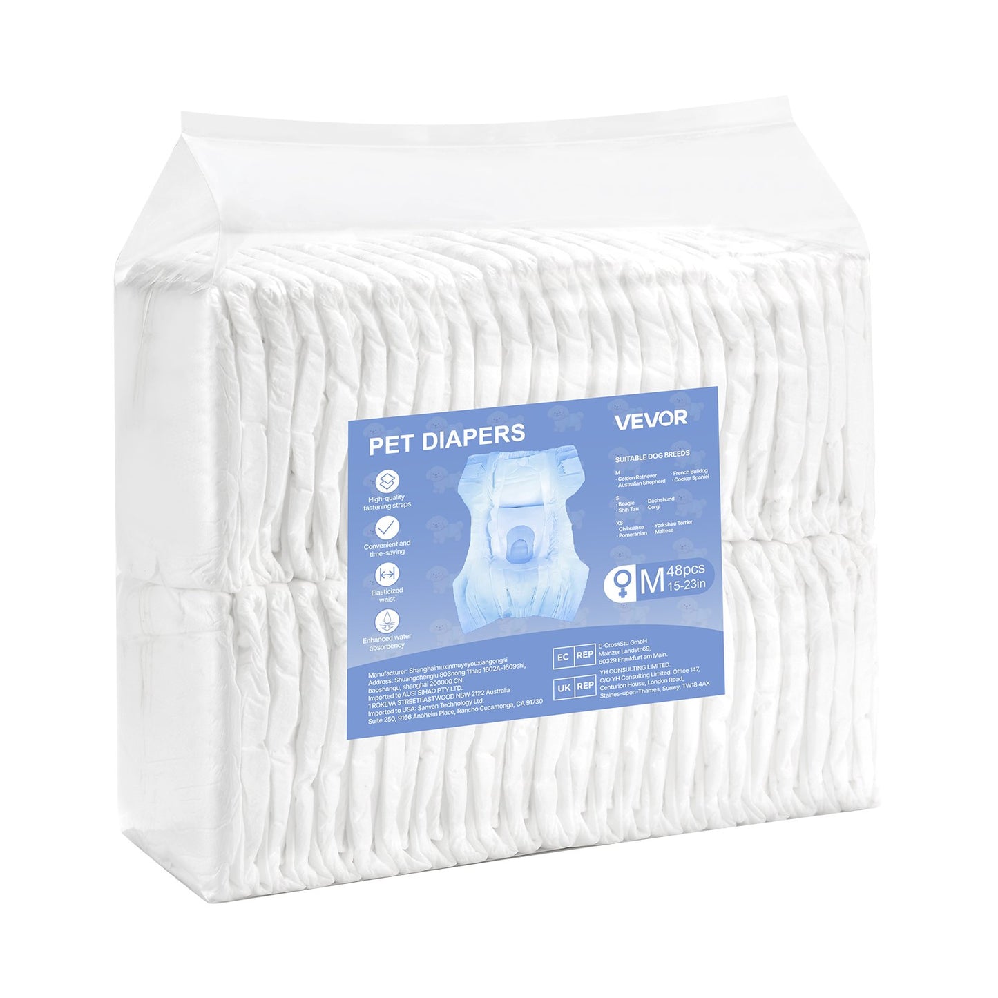 VEVOR Disposable Dog Diapers - Super Absorbent Female Dog Diapers, M, 96 Count