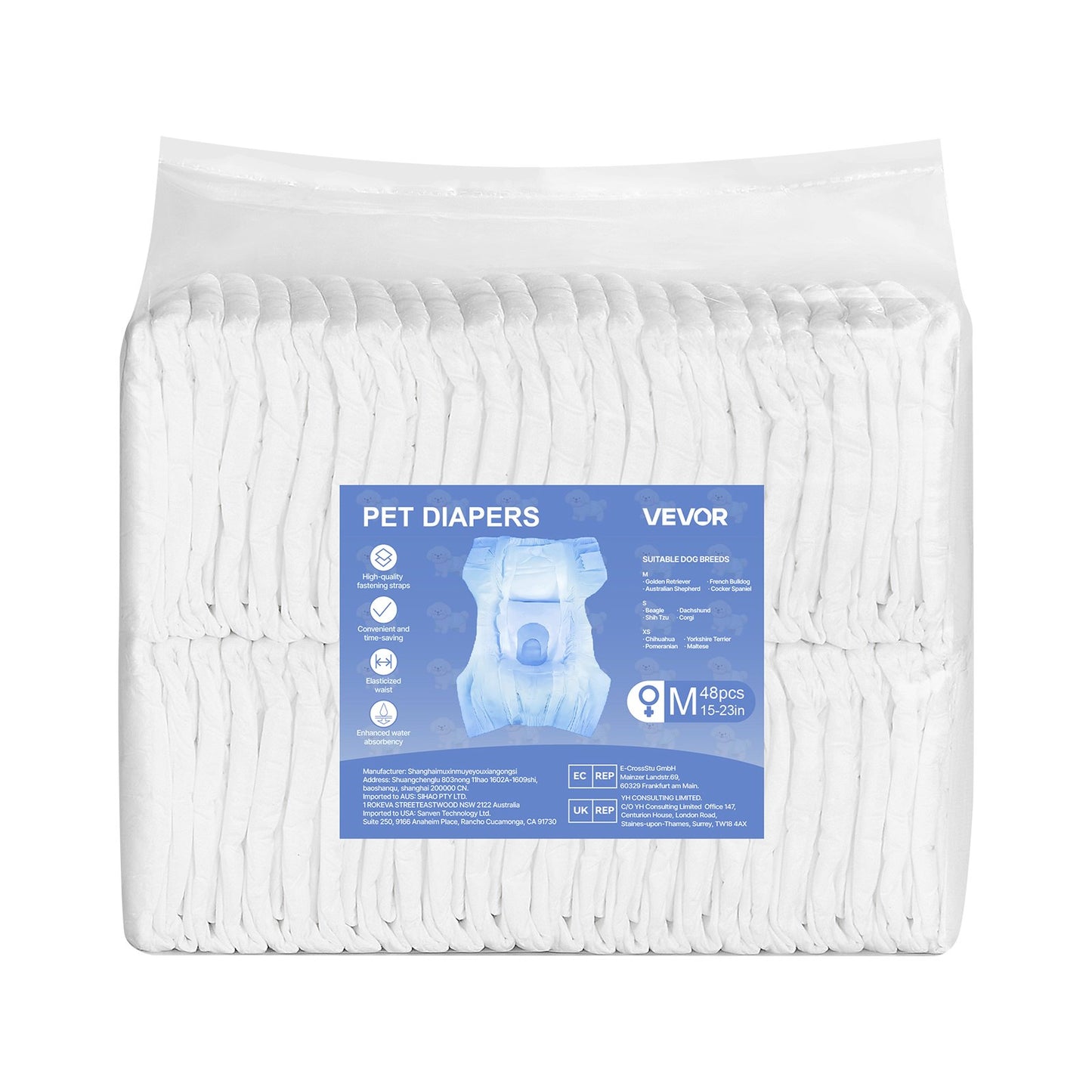 VEVOR Disposable Dog Diapers - Super Absorbent Female Dog Diapers, M, 96 Count