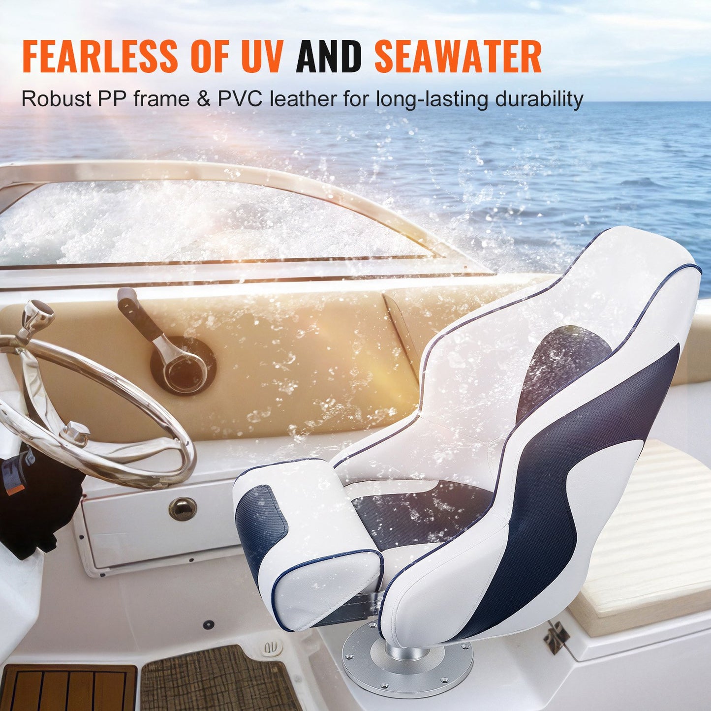 VEVOR Captain Bucket Seat Boat Seat, Flip Up Boat Seat, with Thickened Sponge Padding, Flip-up Bolster Boat Captain Chair for Fishing Boat,...