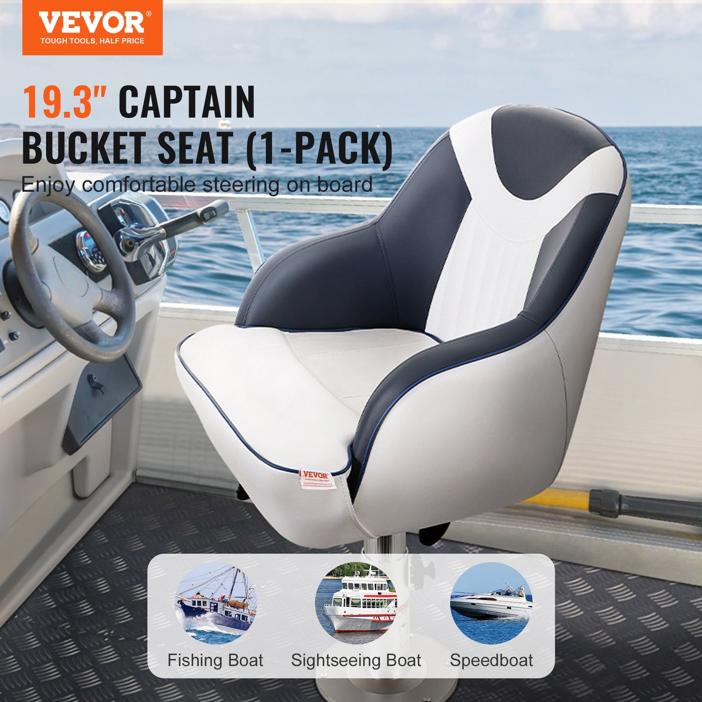 VEVOR Captain Bucket Seat, Pontoon Boat Seat with Thickened Sponge Padding, Boat Captain Chair for Fishing Boat, Sightseeing Boat, Speedboat,...