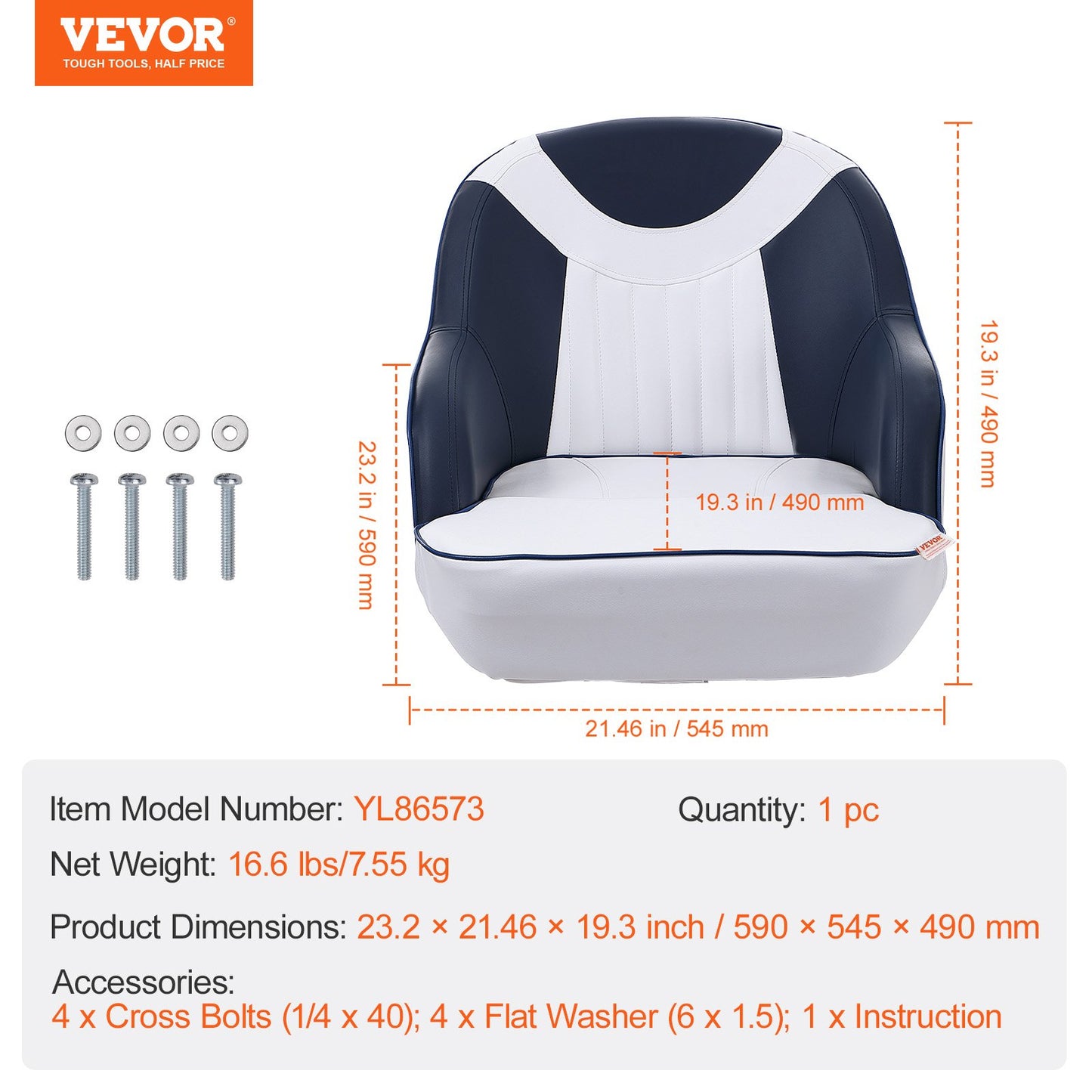 VEVOR Captain Bucket Seat, Pontoon Boat Seat with Thickened Sponge Padding, Boat Captain Chair for Fishing Boat, Sightseeing Boat, Speedboat,...