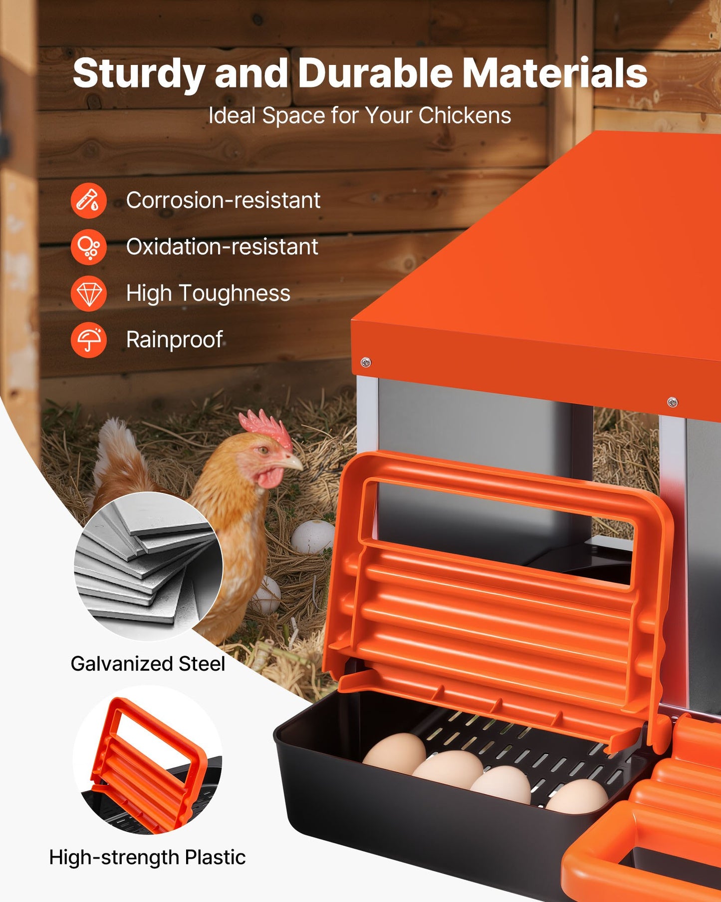 VEVOR 2 Tiers Chicken Nesting Boxes, 6 Compartments, Metal Egg Laying Boxes with Protective Collection Lids, Roll Out Nesting Box, Easy to...