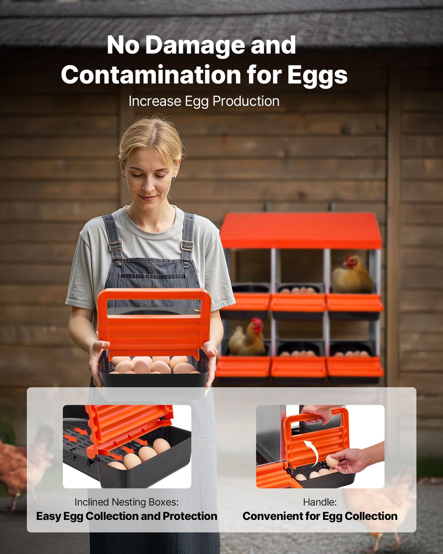 VEVOR 2 Tiers Chicken Nesting Boxes, 6 Compartments, Metal Egg Laying Boxes with Protective Collection Lids, Roll Out Nesting Box, Easy to...